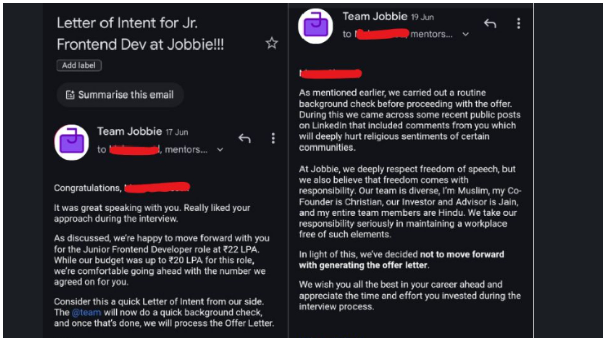 Rs 22 lakh job offer revoked over LinkedIn comments