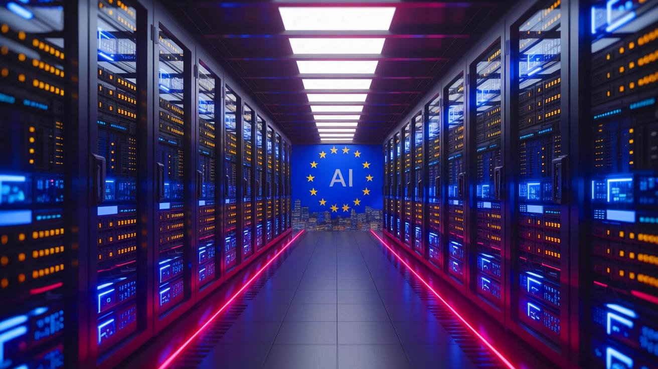 Illustration of the European Union's $30 billion investment initiative in AI data centers.
