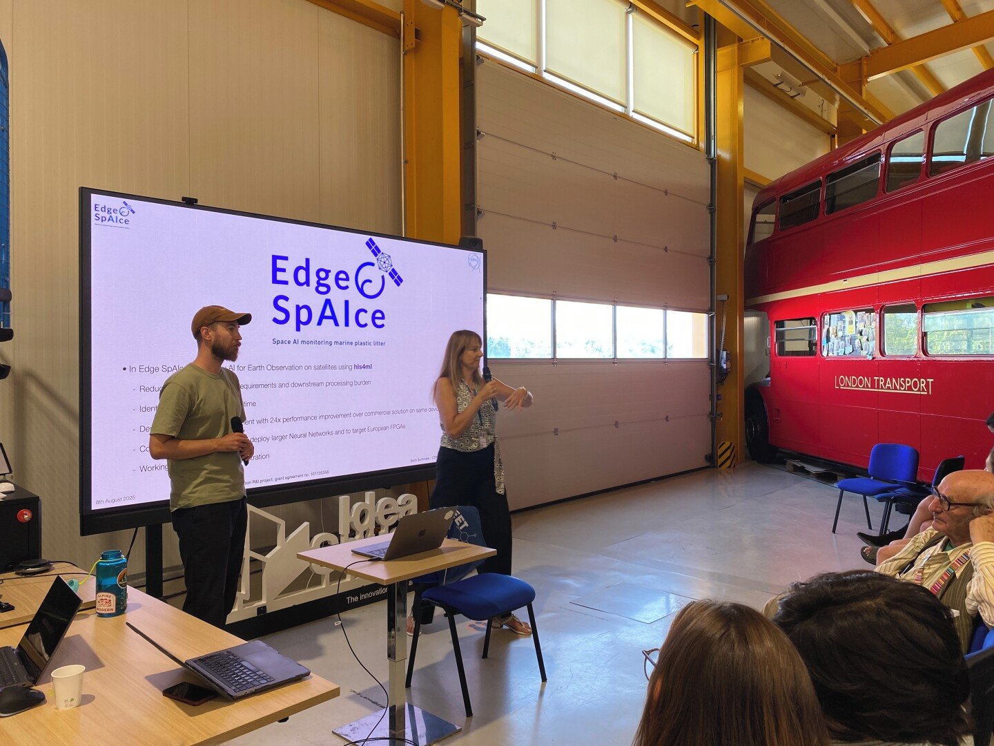 Shows Sioni Summers from Edge SpAIce and Paola Catapano from Polarquest Association speaking at the event