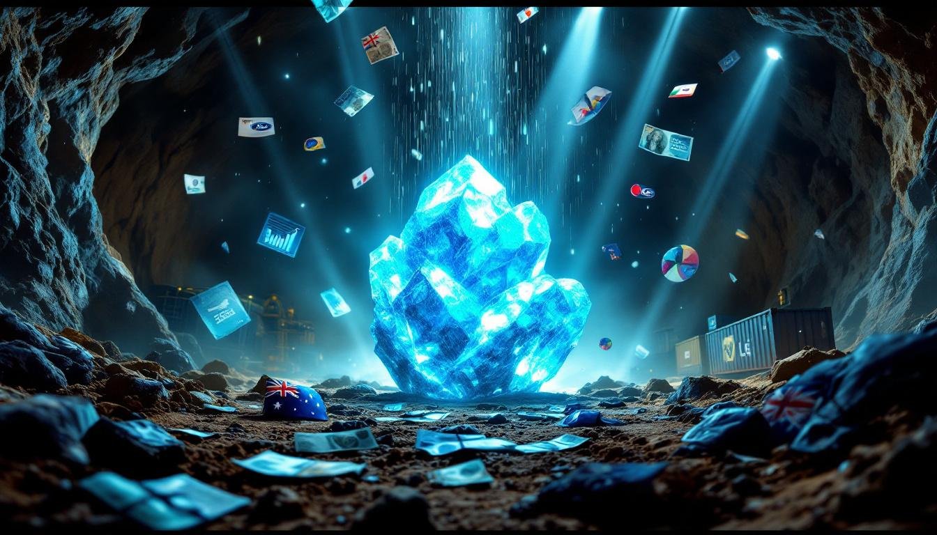 Liontown investment concept with glowing crystal.