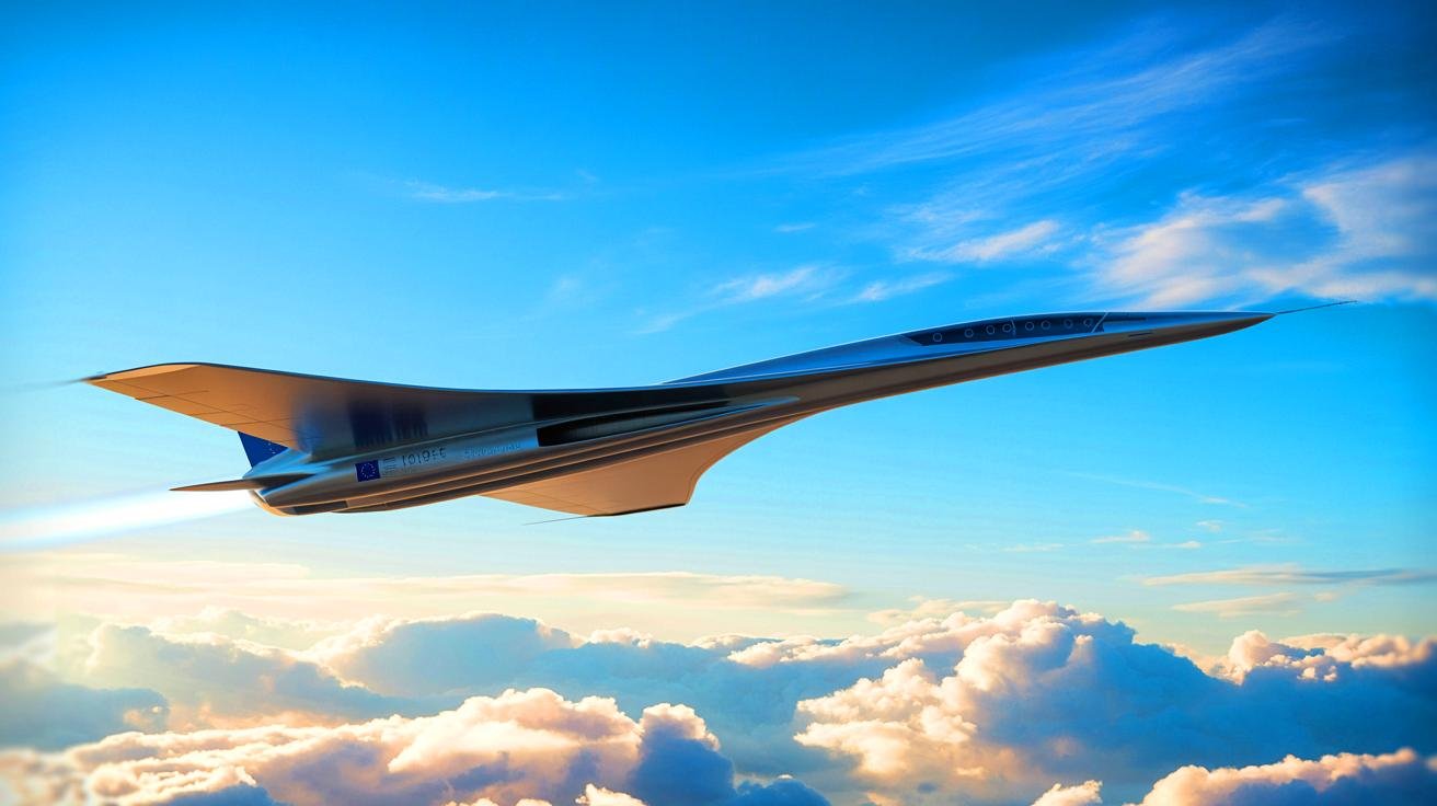 Illustration of a conceptual supersonic aircraft developed by the European Space Agency aiming to revolutionize air travel.