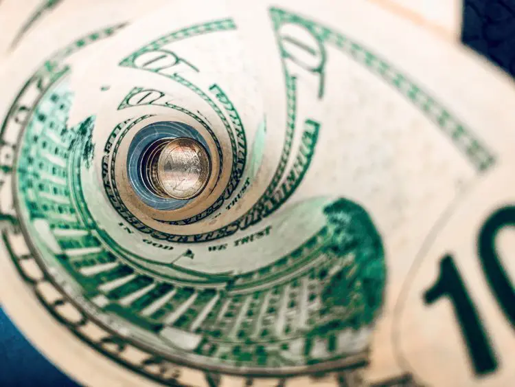 A spiral of $10 dollar bills