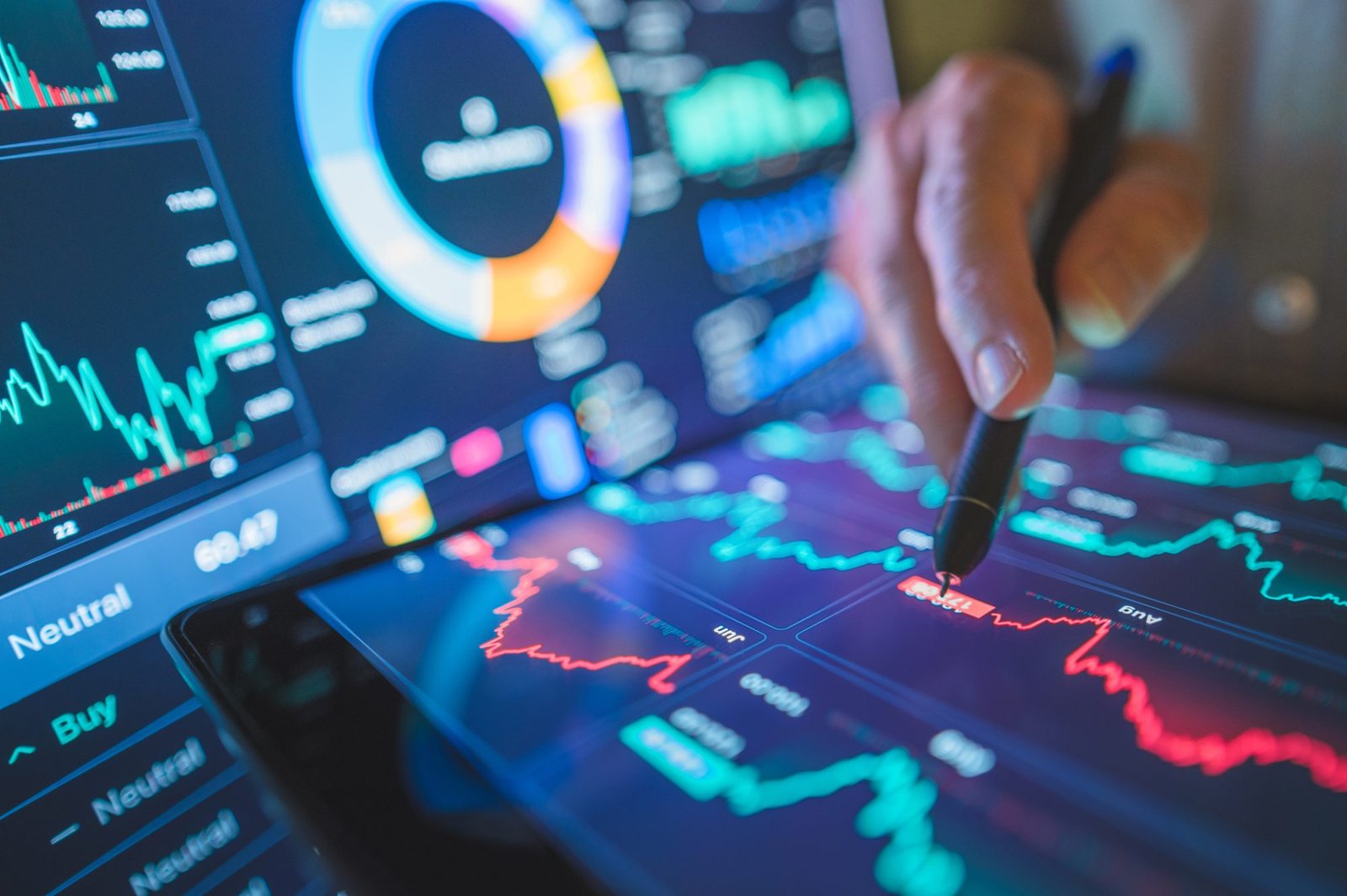 Financial technology with AI data applying artificial intelligence robotic trading in mobile app platform cryptocurrencies and invest in digital asset cryptocurrency