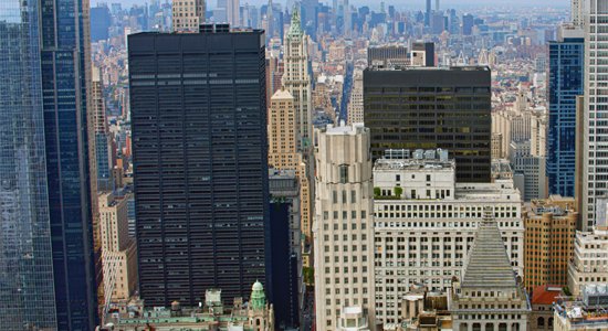 Aerial view of modern skyscrapers buildings of Manhattan