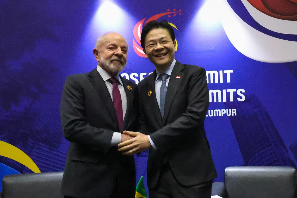 PM Lawrence Wong meeting Brazilian President Luiz Inacio Lula da Silva on the sidelines of the 47th Asean Summit in Kuala Lumpur on Oct 26.