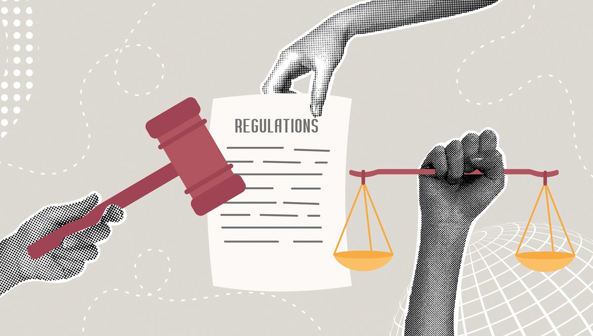 Regulator illustration with hands and gavel