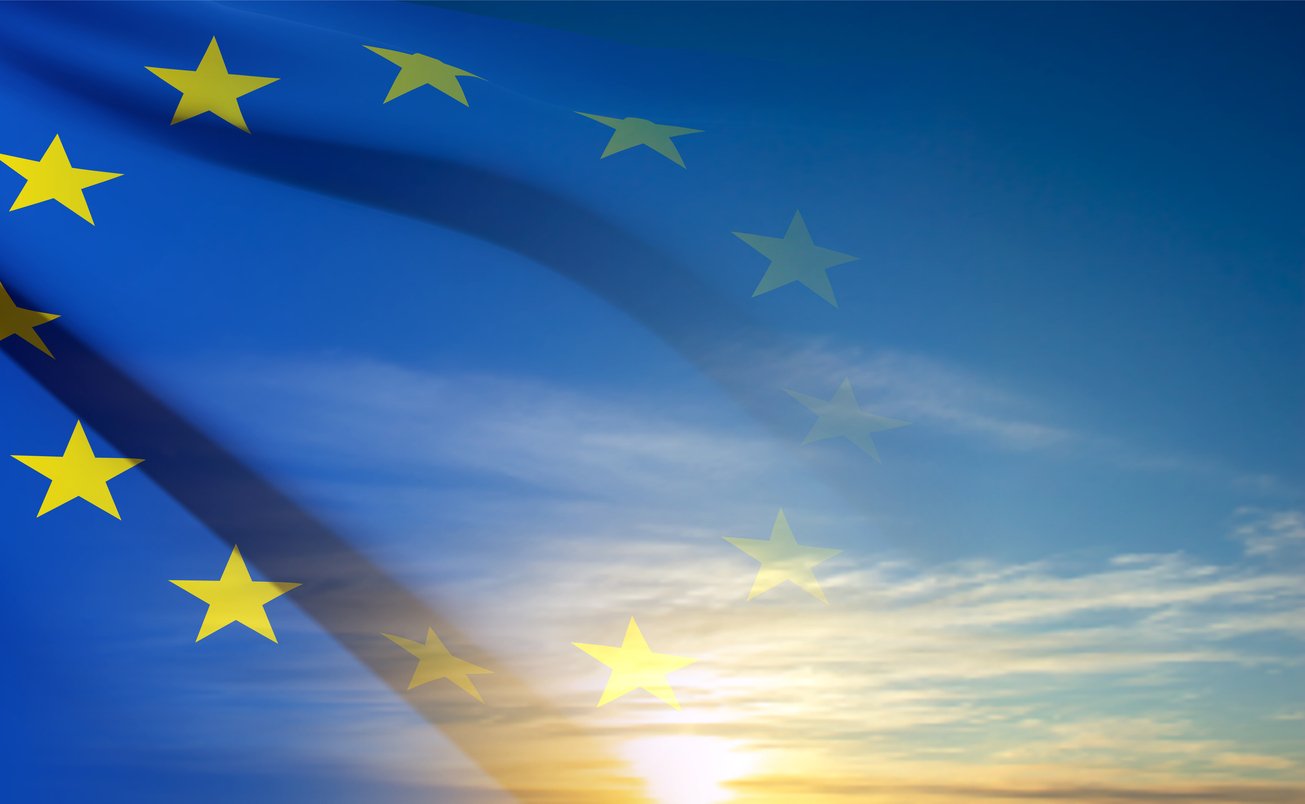 Europe flag on background of sky