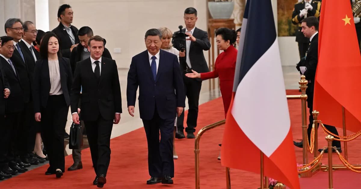 Macron calls on China to work for peace, rebalance trade