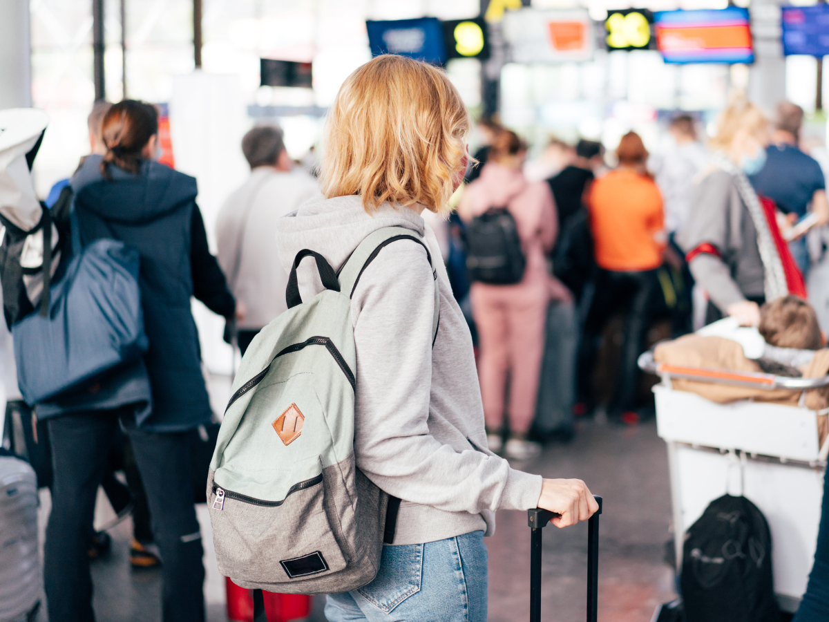 A woman walking through security