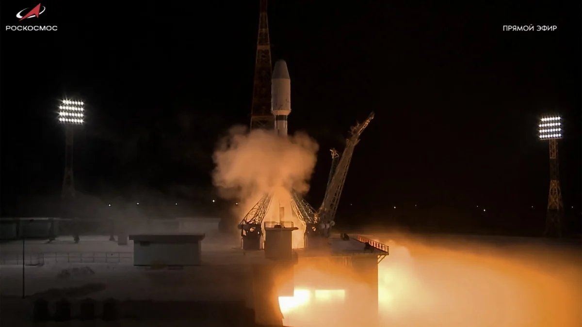 With Russia’s invasion of Ukraine and US wavering support for Nato, European governments have ramped up military spending. In this grab from a live broadcast run by the Russian space agency in December 2025, a rocket booster with a number of satellites blasts off.