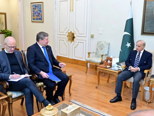 european union s ambassador to pakistan raimundas karoblis calls on prime minister shehbaz sharif photo radio pakistan