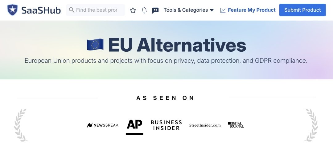 SaaSHub Launches “EU Alternatives” Vertical To Help Buyers Find EU-Based, Privacy-Focused Software Alternatives