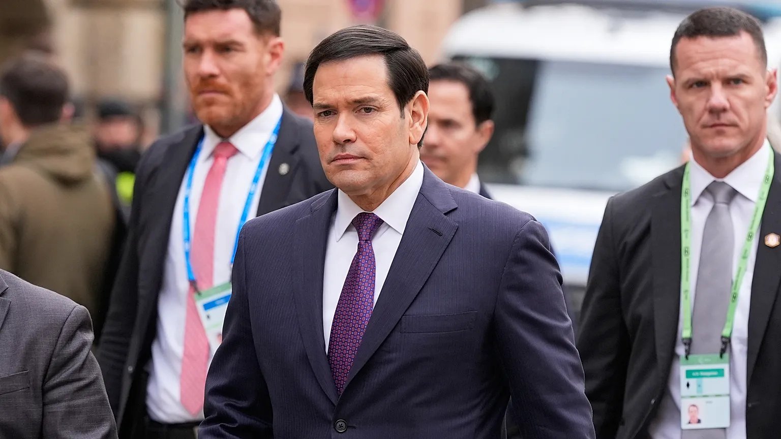 U.S. Secretary of State Marco Rubio walks to a meeting of G7 foreign ministers at the Munich Security Conference in Munich, Germany, Saturday, Feb. 14, 2026