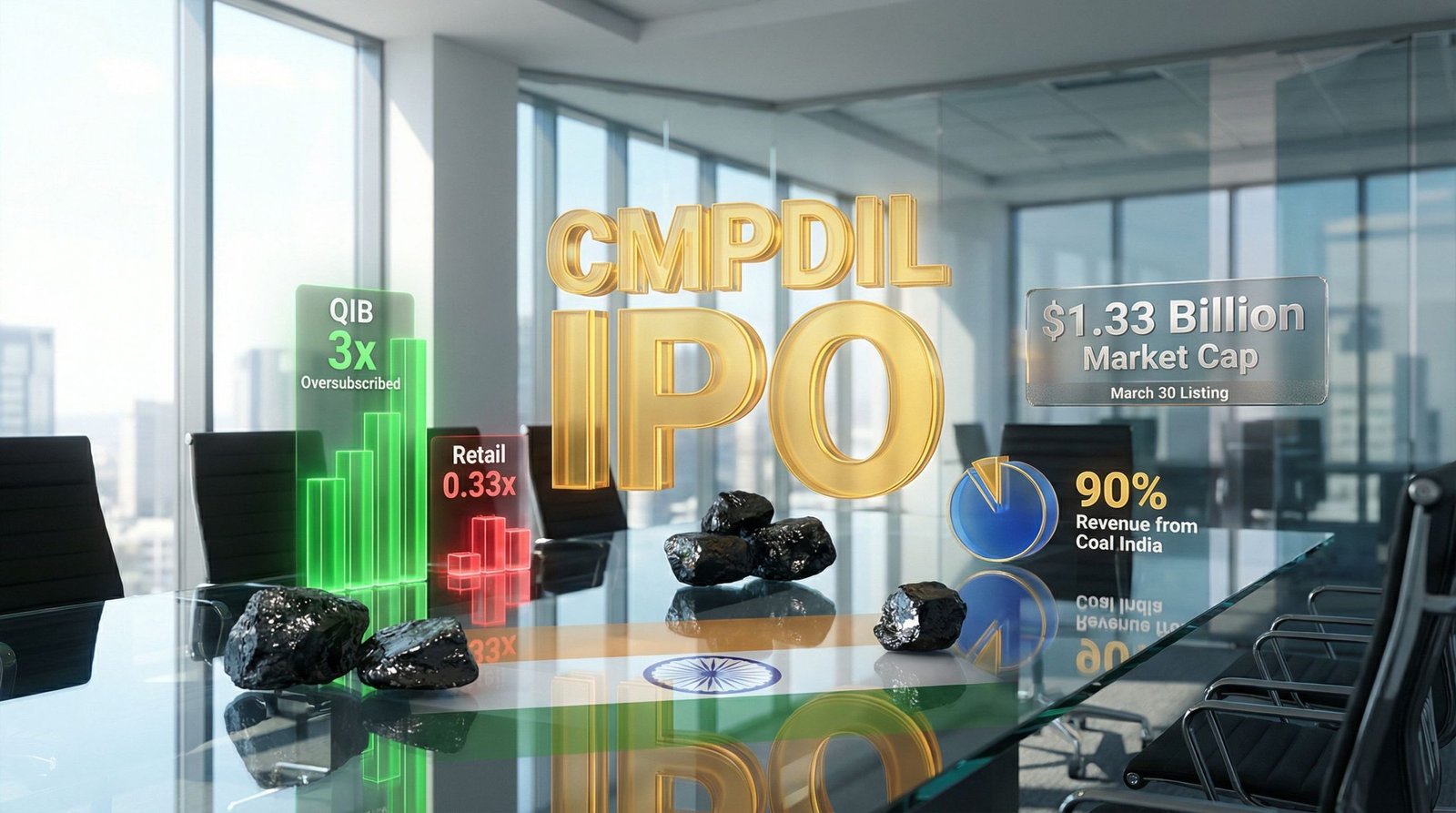 Coal India IPO details in office scene.