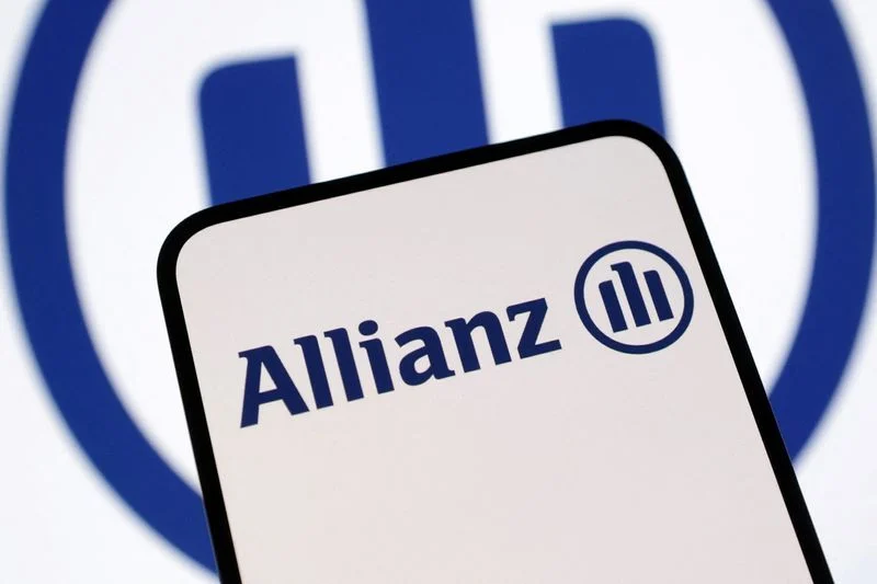 Allianz investing heavily in Amprion, illustrating a strategic shift in the energy sector with power grids, renewable energy visuals, and market transformation.