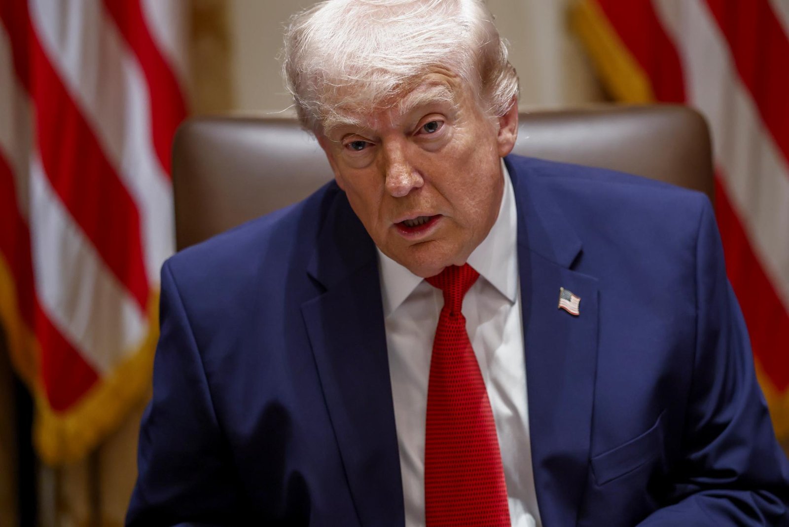 U.S. President Donald Trump delivers remarks during a cabinet meeting in the Cabinet Room of the White House in Washington D.C., Thursday. EPA-Yonhap