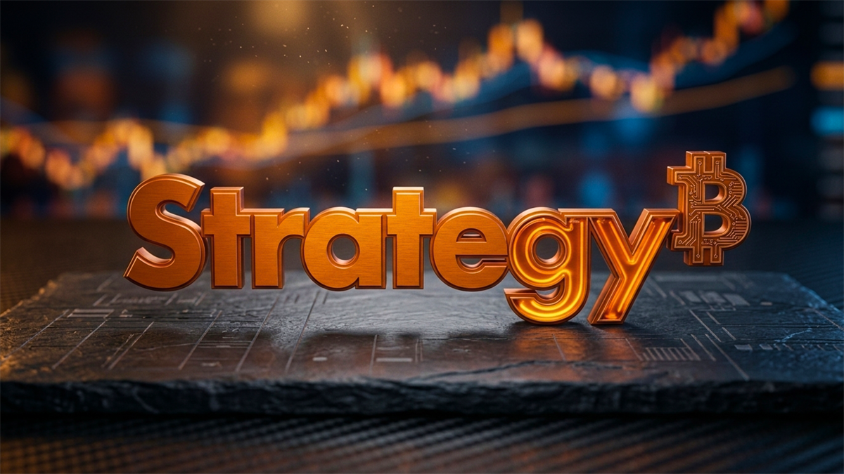 Strategy wordmark with Bitcoin symbol over market chart