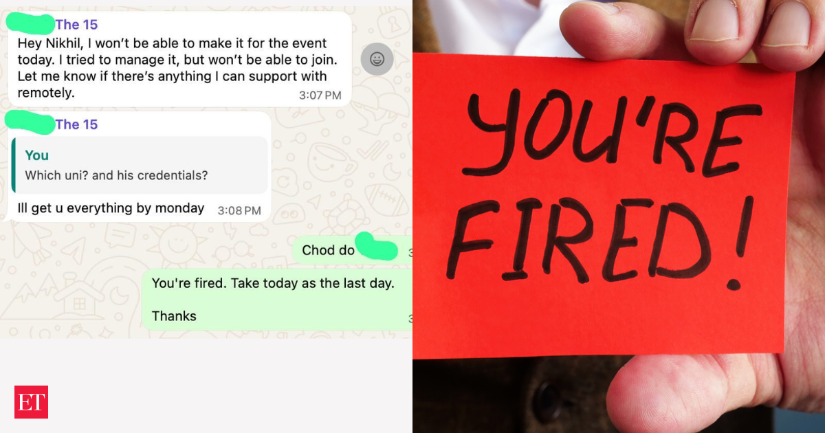 Gurgaon startup job firing: Founder says 'take today as your last day' minutes after employee asks to skip event. Internet divided