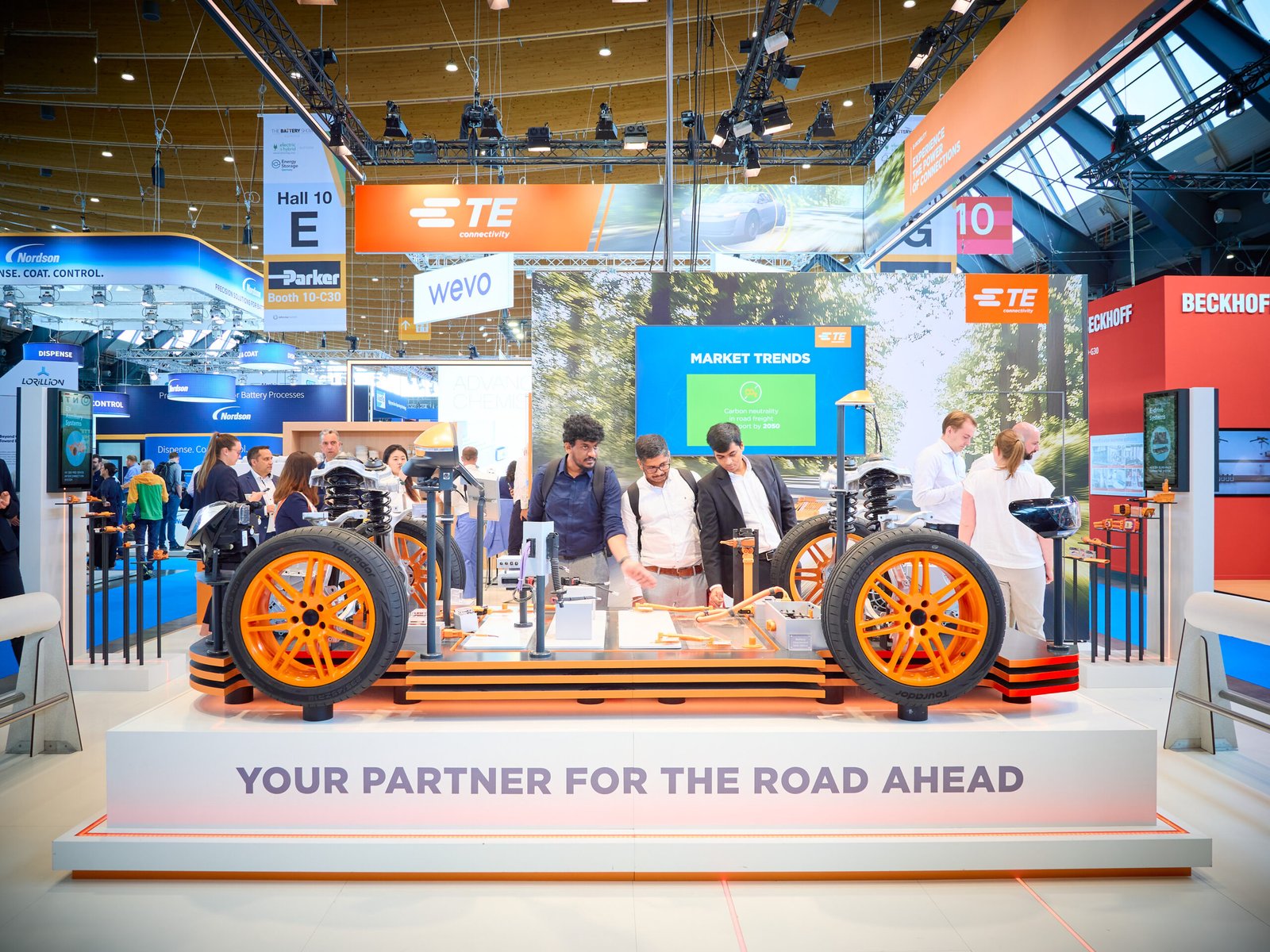 Attendees at the TE Connectivity booth at The Battery Show Europe 2025.