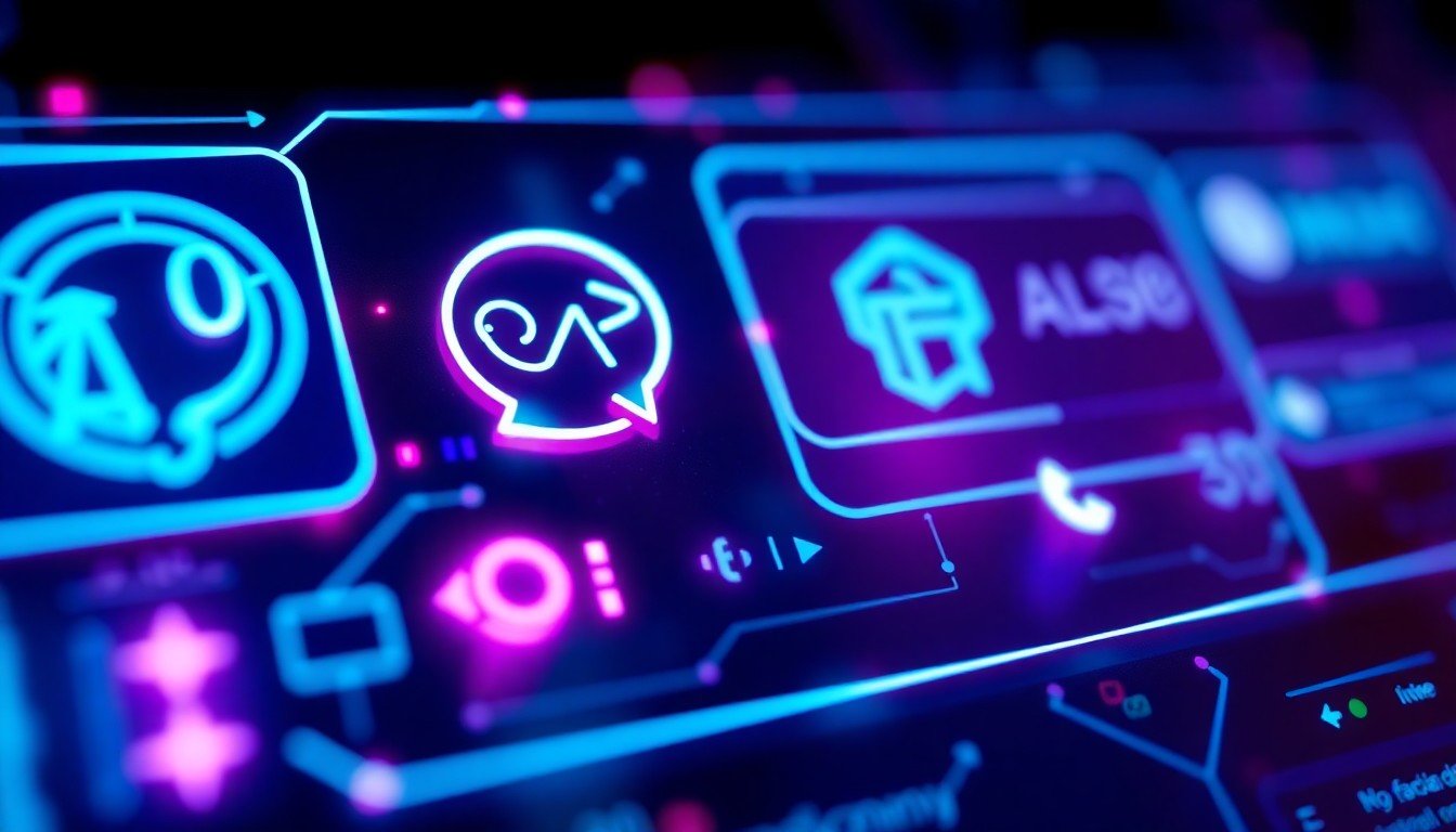 A highly detailed, glowing 3D macro illustration of an AI-powered chatbot interface with neon cyan and magenta lights, conceptually representing the advanced natural language processing capabilities of OrbitPhone