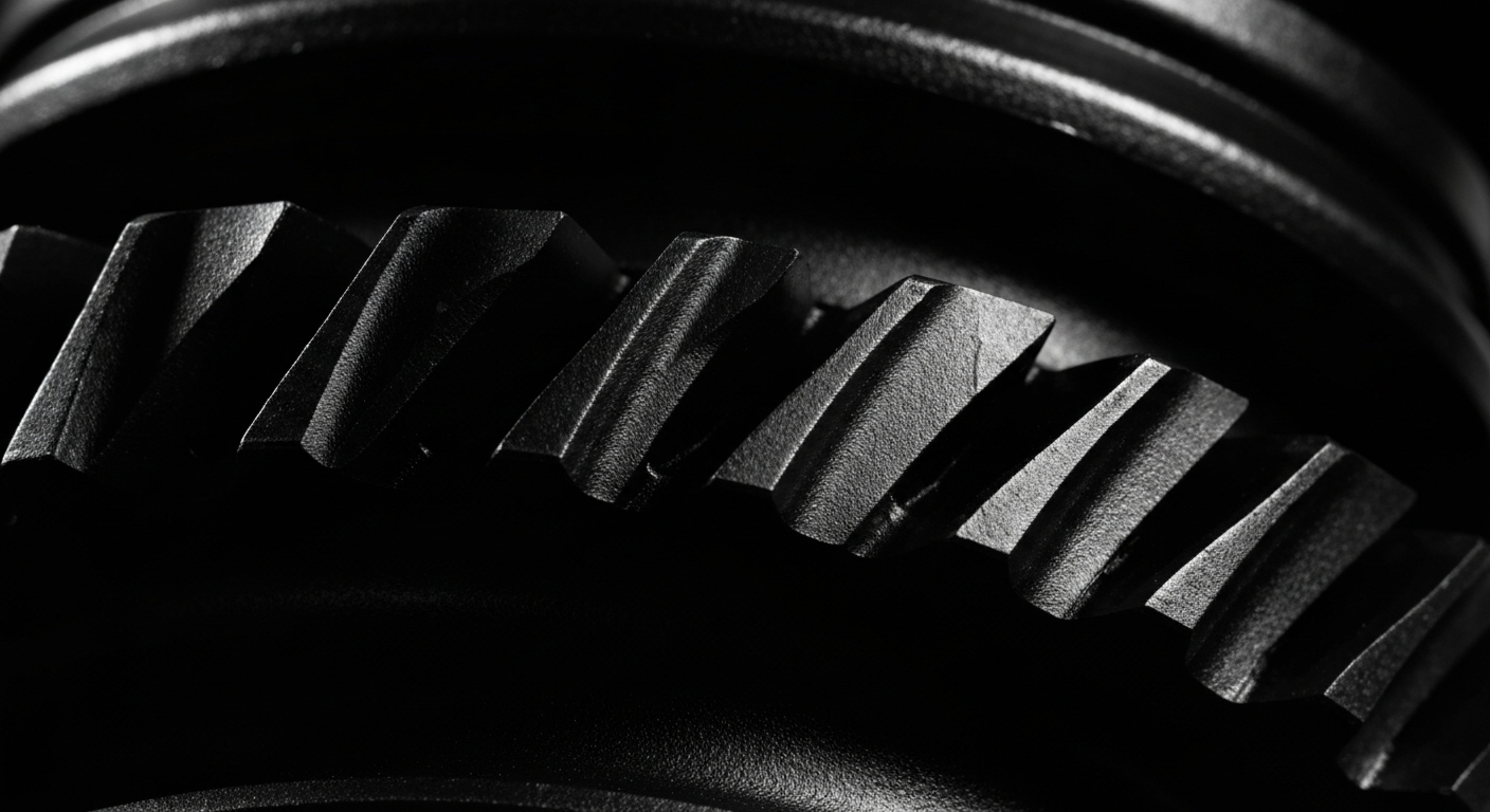 An extreme close-up of the intricate, textured surface of an automotive component, conveying the engineering and raw materials behind Toyota