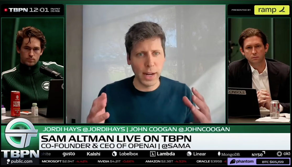 Sam Altman in the TBPN Show. © Screenshot