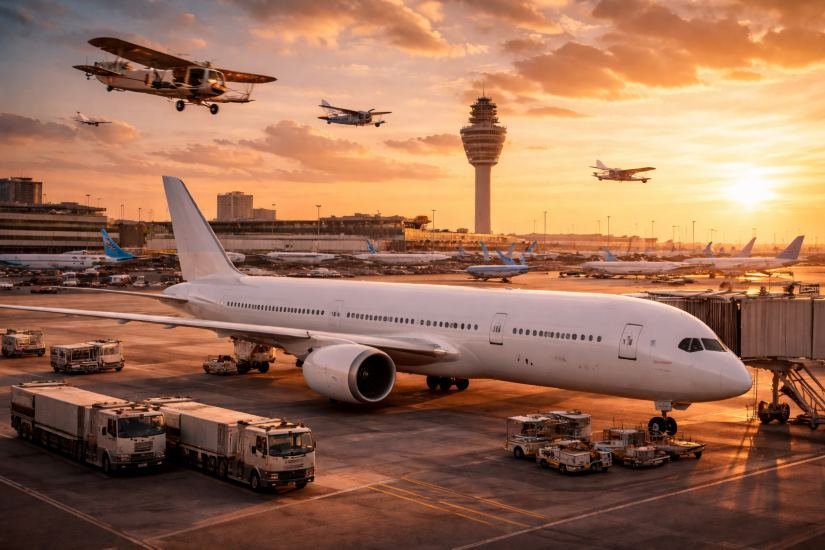 Klm royal dutch airlines aircraft on the tarmac during sunset, celebrating aviat.