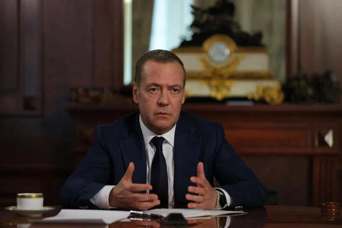 FILE PHOTO: Deputy Chairman of the Russian Security Council Dmitry Medvedev attends an interview with Reuters, TASS and WarGonzo in the Moscow region, Russia January 29, 2026. Dmitry Medvedev's Secretariat/Handout via REUTERS/ File Photo