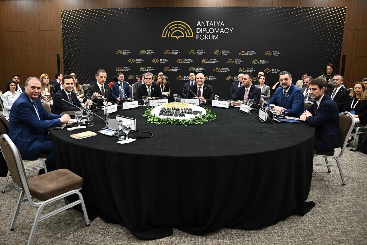 Foreign ministers and officials from Balkans countries attend panel titled “Harvesting Peace in Balkans: Dialogue, Business and Connectivity” at Antalya Diplomacy Forum in Antalya, Türkiye, on April 18, 2026. (AA Photo)