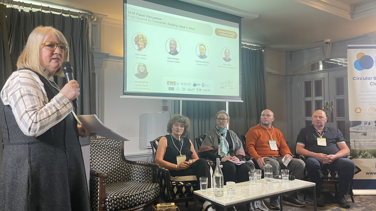 (L-R) Alison Gault, panel moderator from Ulster University; Joan Lucey Yarn Vibes; Kevin Dooley of Dooley's Wool; Christine O'Donoghue de Vries House of Kerry; Dinny Galvin, sheep farmer