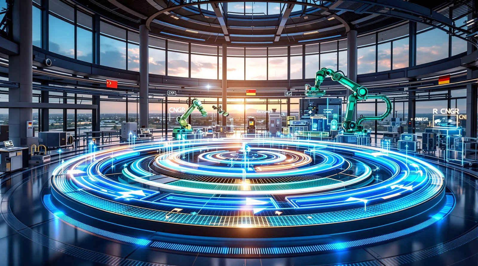 Futuristic factory symbolizes CNGR and Revomet collaboration.
