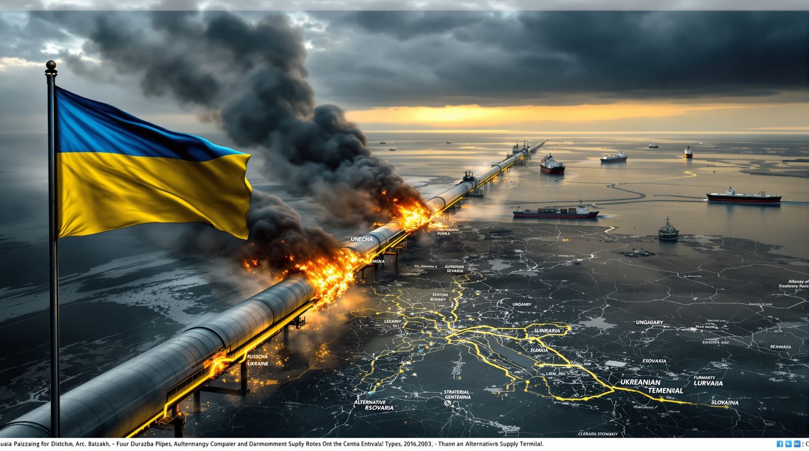 Pipeline fire disrupts oil flow dramatically.