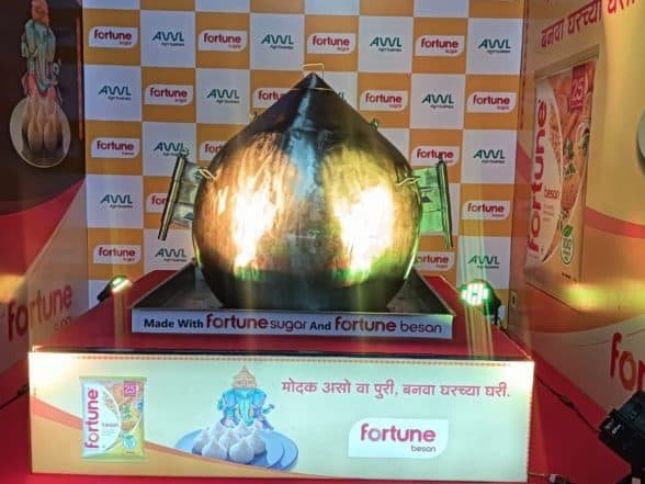 Business News | Fortune Edible Oil & Foods Creates World's Largest Traditional Modak (851 Kg) at Girgaon Cha Raja