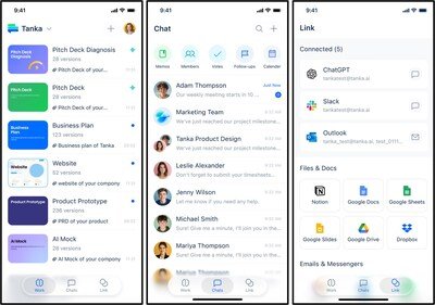 Tanka AI workspace showing projects, memory-powered chat, and connected tools. (Credit: Tanka AI)