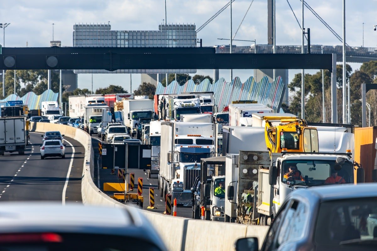 Trucks delayed by ongoing roadworks in Melbourne.