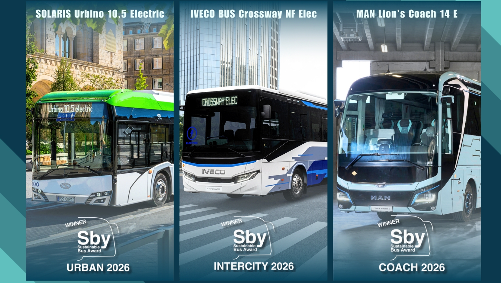 Solaris, Iveco Bus, and MAN win the Sustainable Bus Awards 2026