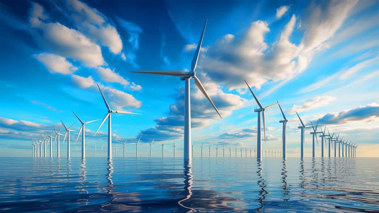 Illustration of Europe's potential for clean hydrogen production harnessed from the North Sea's offshore wind energy.