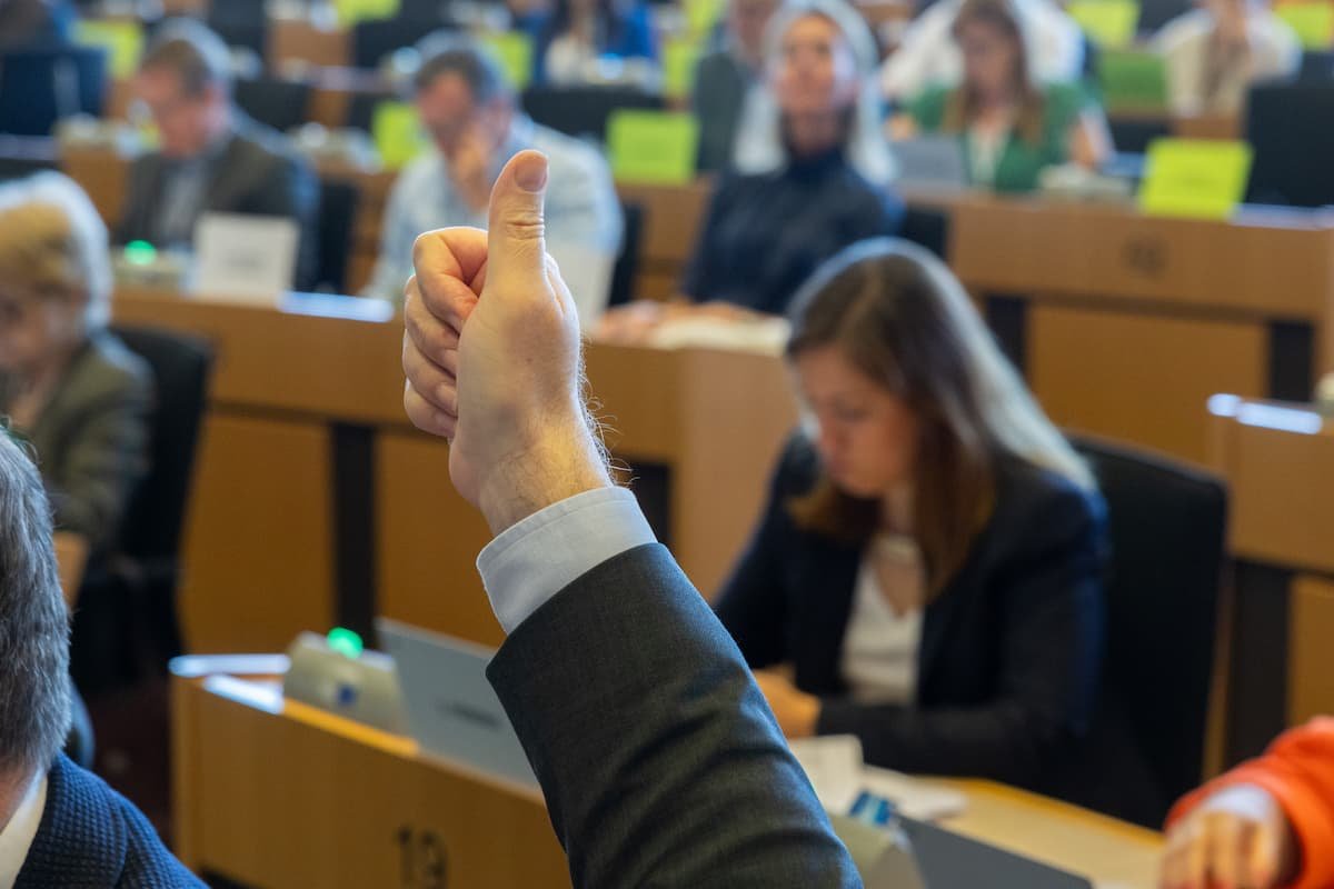 A thumbs up at the voting session of the European Parliament's economic committee