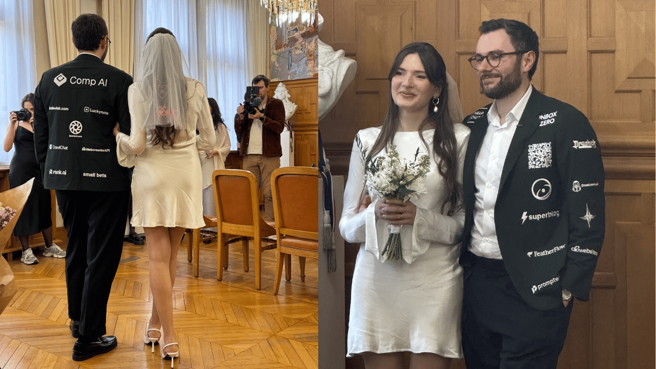 French groom sells ad space on wedding suit, 26 startups sponsor his big day