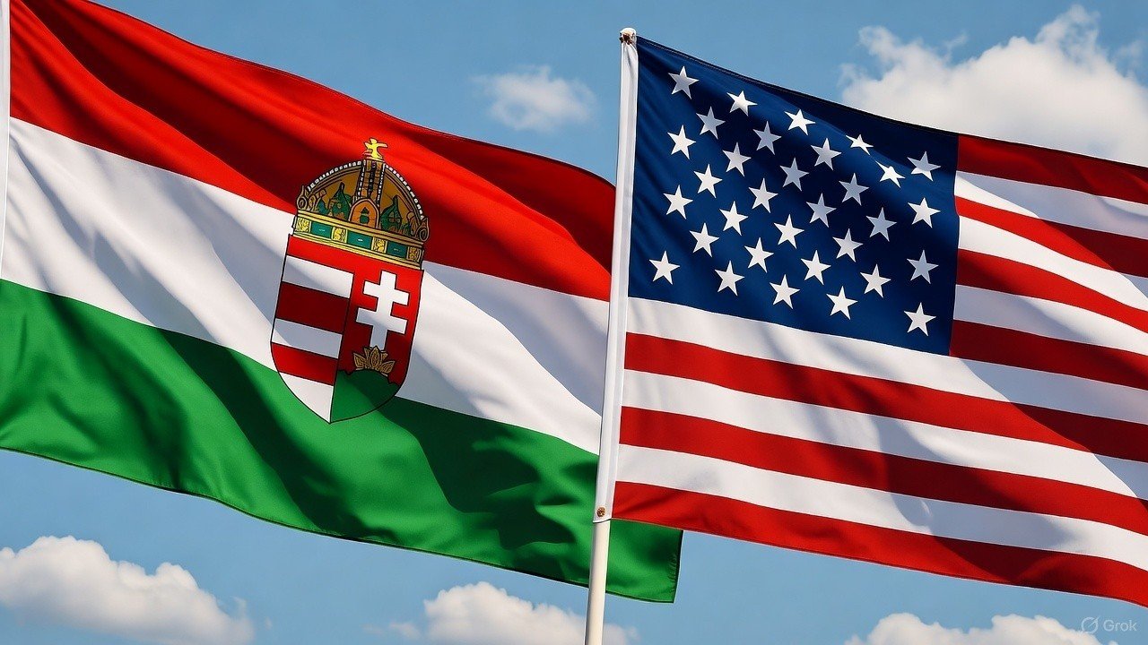Hungairan and U.S. flag flying next to each other (Grok)