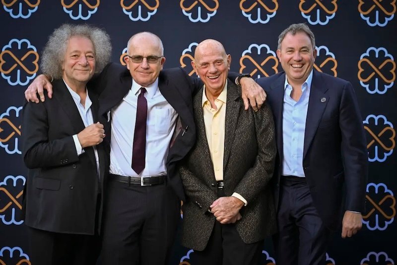 Effusive coverage by HMI Sohn media partners. Gary Weiss, David Paradice, Solomon Lew and Matthew Grounds at the VIP opening event of the Sohn Hearts and Minds Investment Leaders Conference on Thursday night. Picture: Ben Searcy