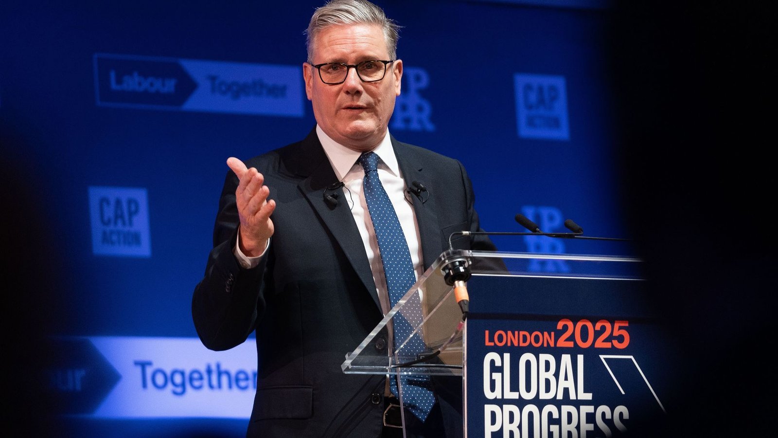 Britain's Prime Minister Keir Starmer delivers a speech at the 2025 Global Progress Action Summit on September 26, 2025 in London, England.