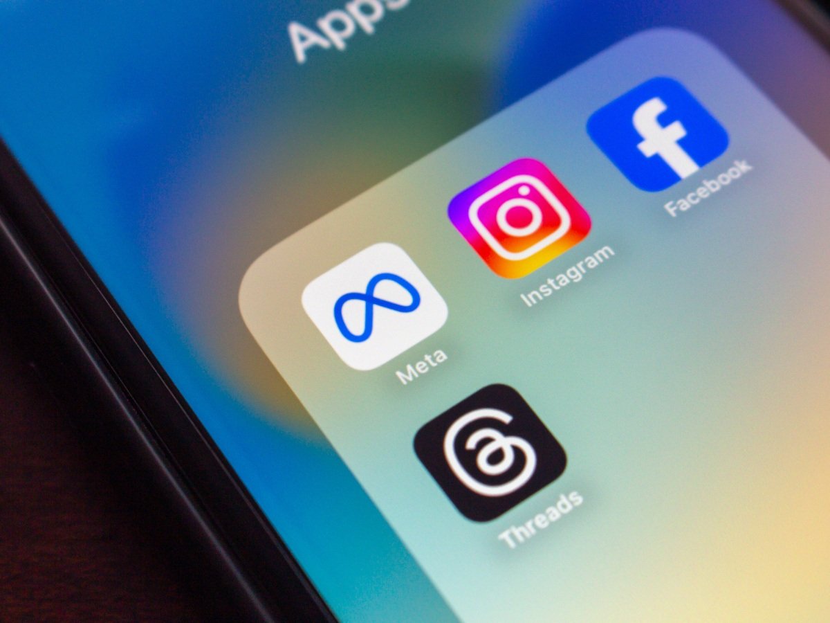 Meta, Instagram, Facebook and Threads apps in a smartphone folder.