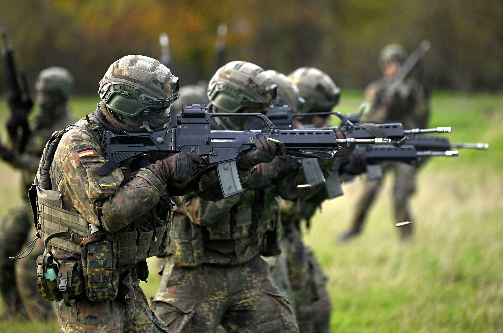 Ina Fassbender/AFP/Getty Images via CNN NewsourceRecruits attend a combat exercise with the G36 assault rifle at the Westfalen-Kaserne barracks of the German armed forces (Bundeswehr) in Ahlen