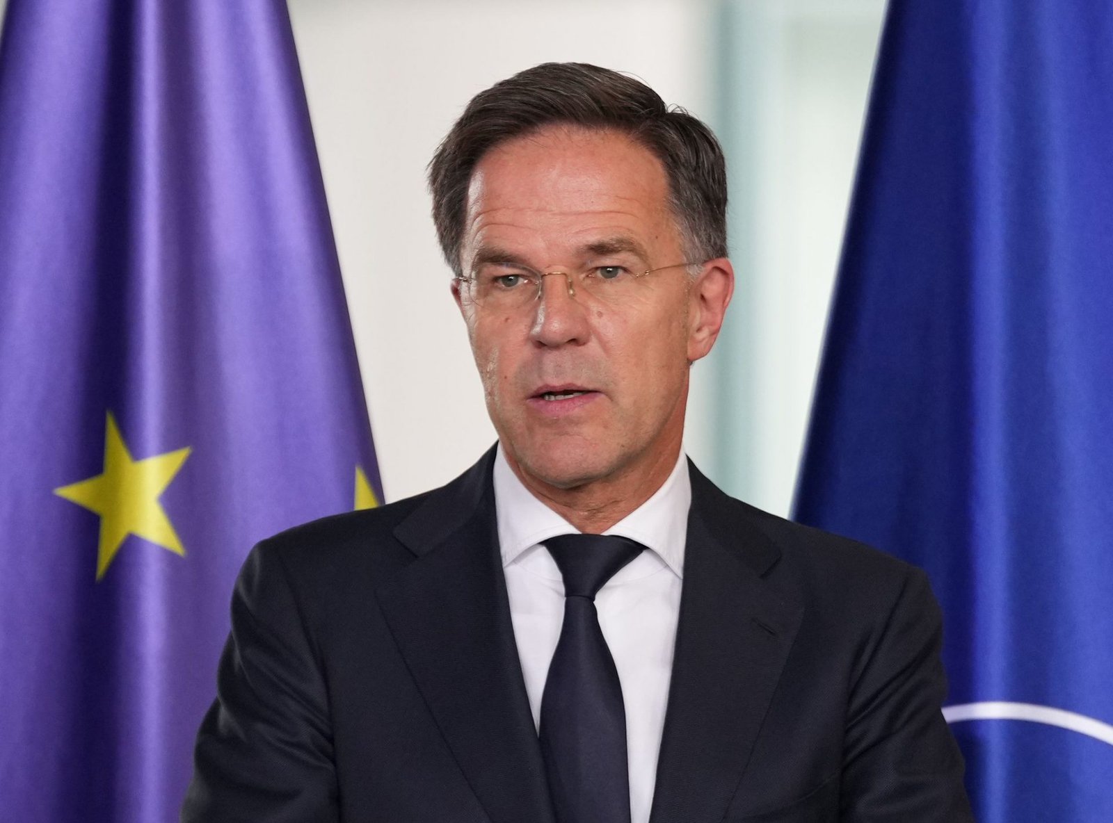NATO Secretary General Mark Rutte speaks during a press conference in Berlin.