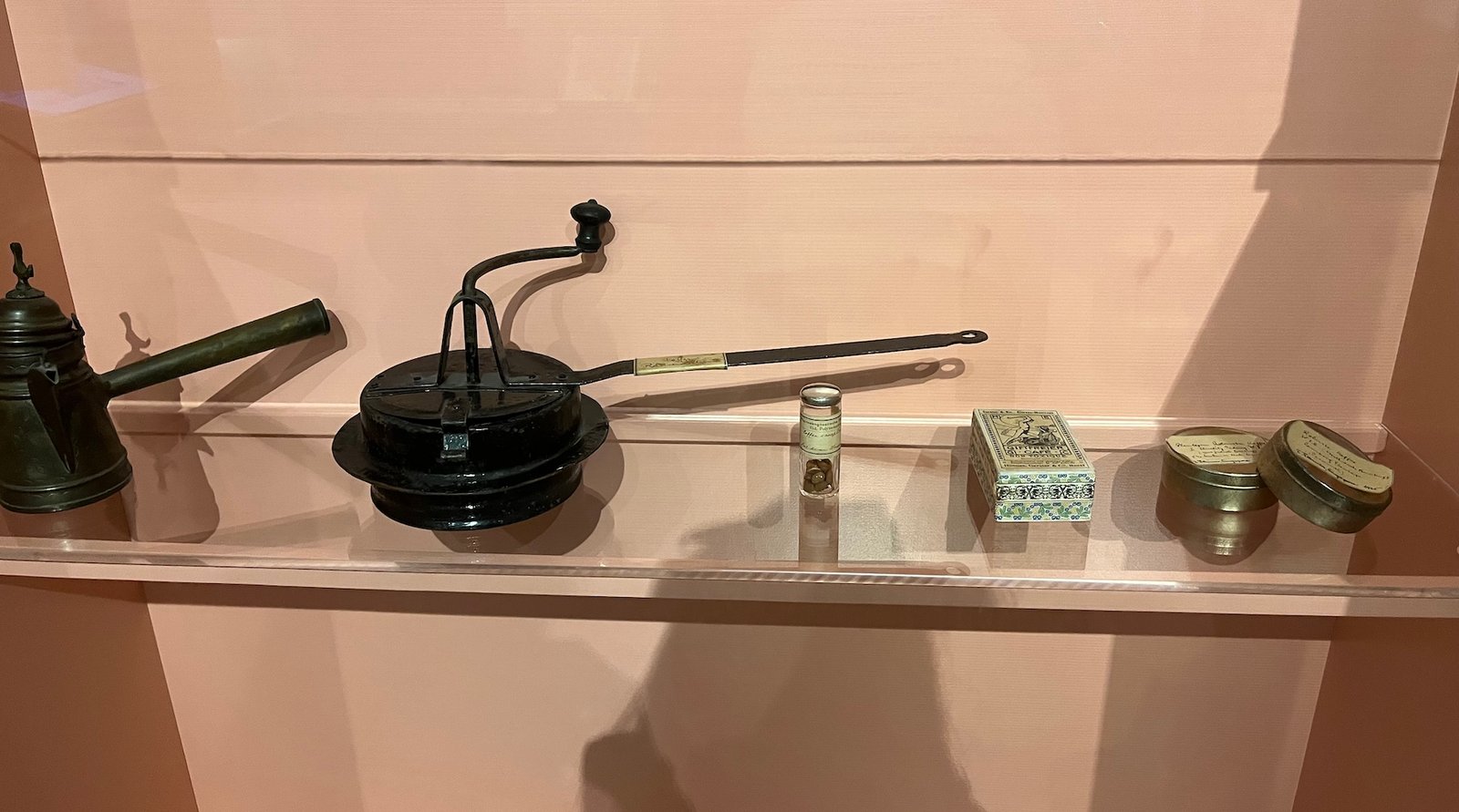 Articles on a museum shelf