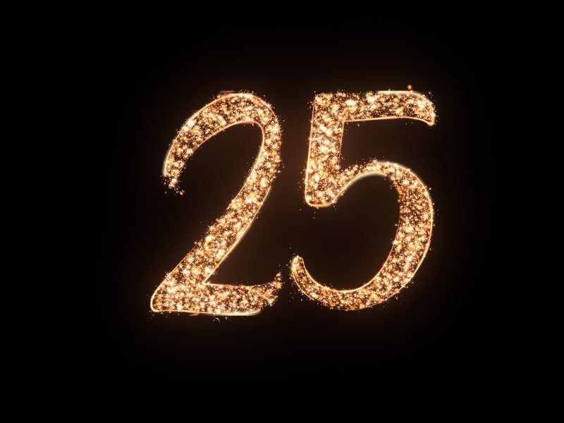 The number 25, which is coloured orange-yellow.