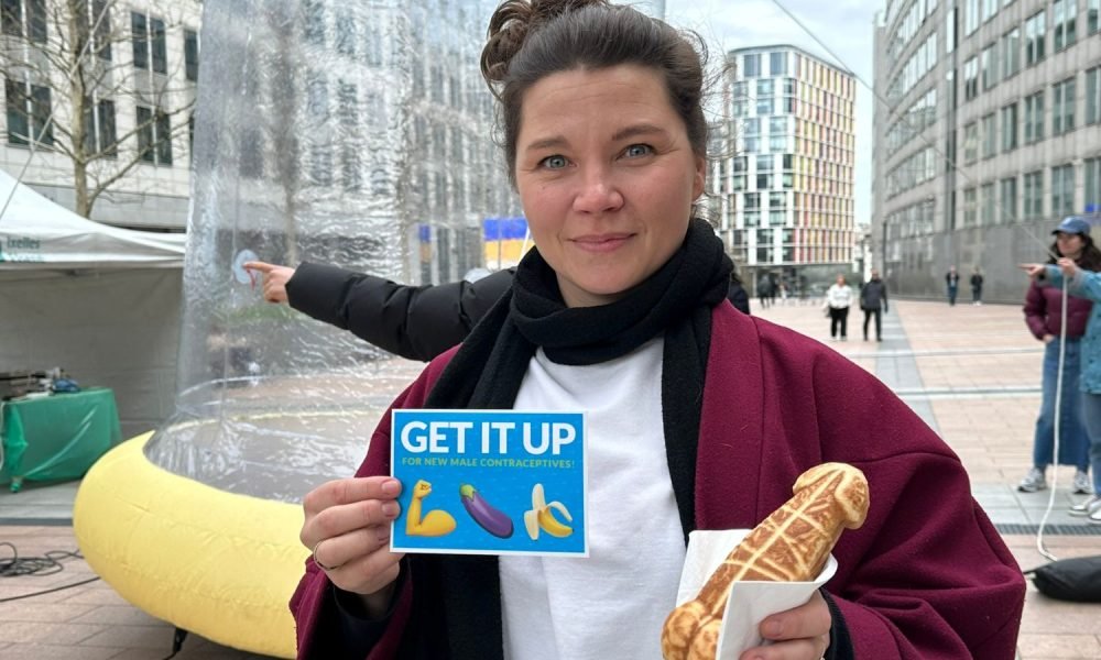 Giant condom erected in front of Parlaiment highlights lack of male contraceptive options
