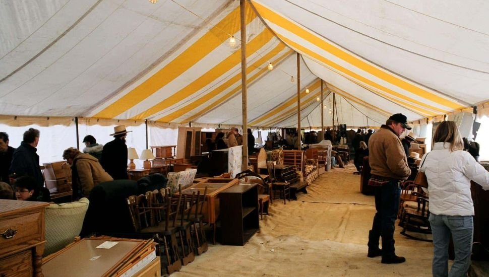 An Amish mud sale with furniture and homewares.