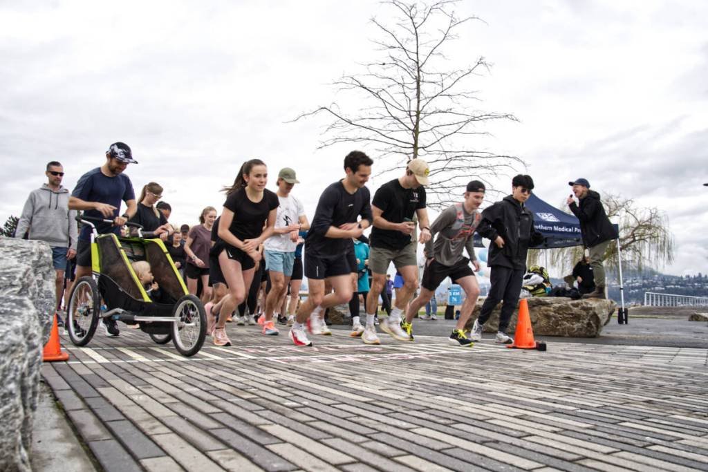 Runners in UBC Okanagan’s Run for Rural campaign raising money for Hope Air at Pandosy Waterfront Park on Sunday, April 12. (Ty Lim/Kelowna Capital News)